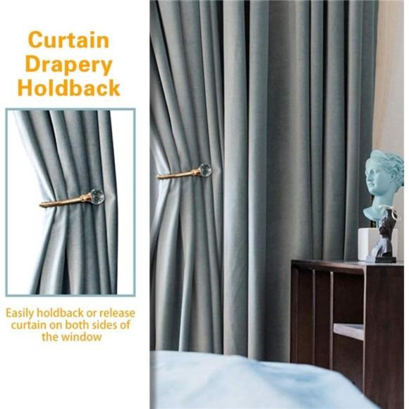 Curtain Holdbacks, Crystal Curtain Tieback Hooks Gold Metal Decorative Drapery - Picture 7 of 7